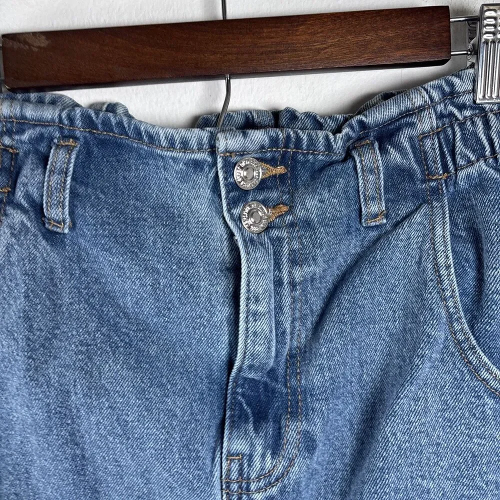 MNG by Mango Women’s Denim Mini Skirt XS Blue High Rise Paperbag Waist Y2K